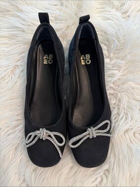 ABEO Black Ballet Flats with Crystal Rope Bow size 7